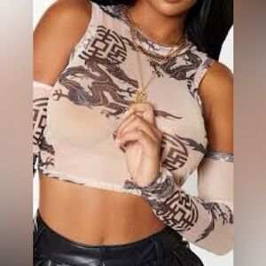 PLT Oriental Mesh Cold Shoulder Top